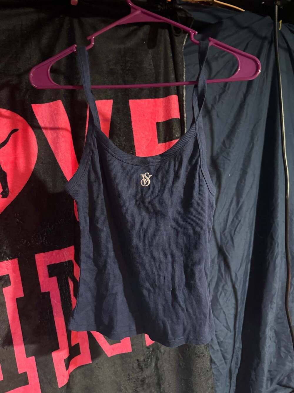 Victoria's Secret Navy Blue Ribbed Logo Camisole Tank Top Size Medium